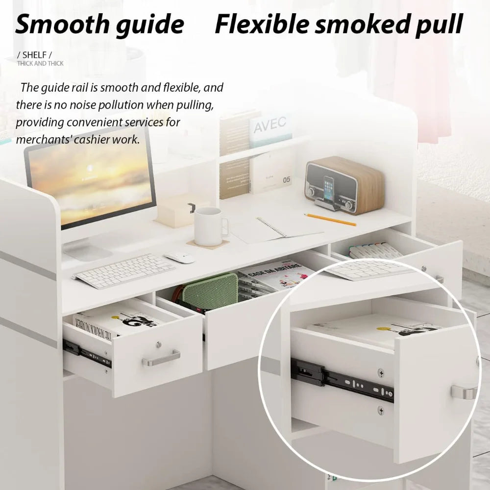 Ljustra Reception Desk with Open Shelf Drawers Lockable for Office Reception