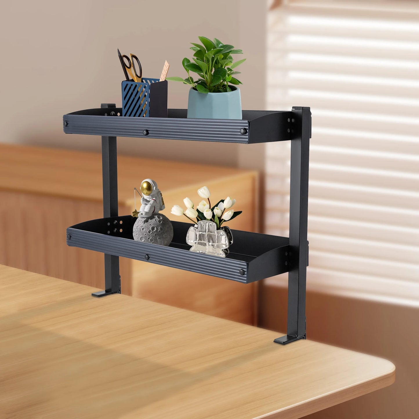 Clamp-on Desk Shelf 2-Tier Corner Organizer for Home Office Storage