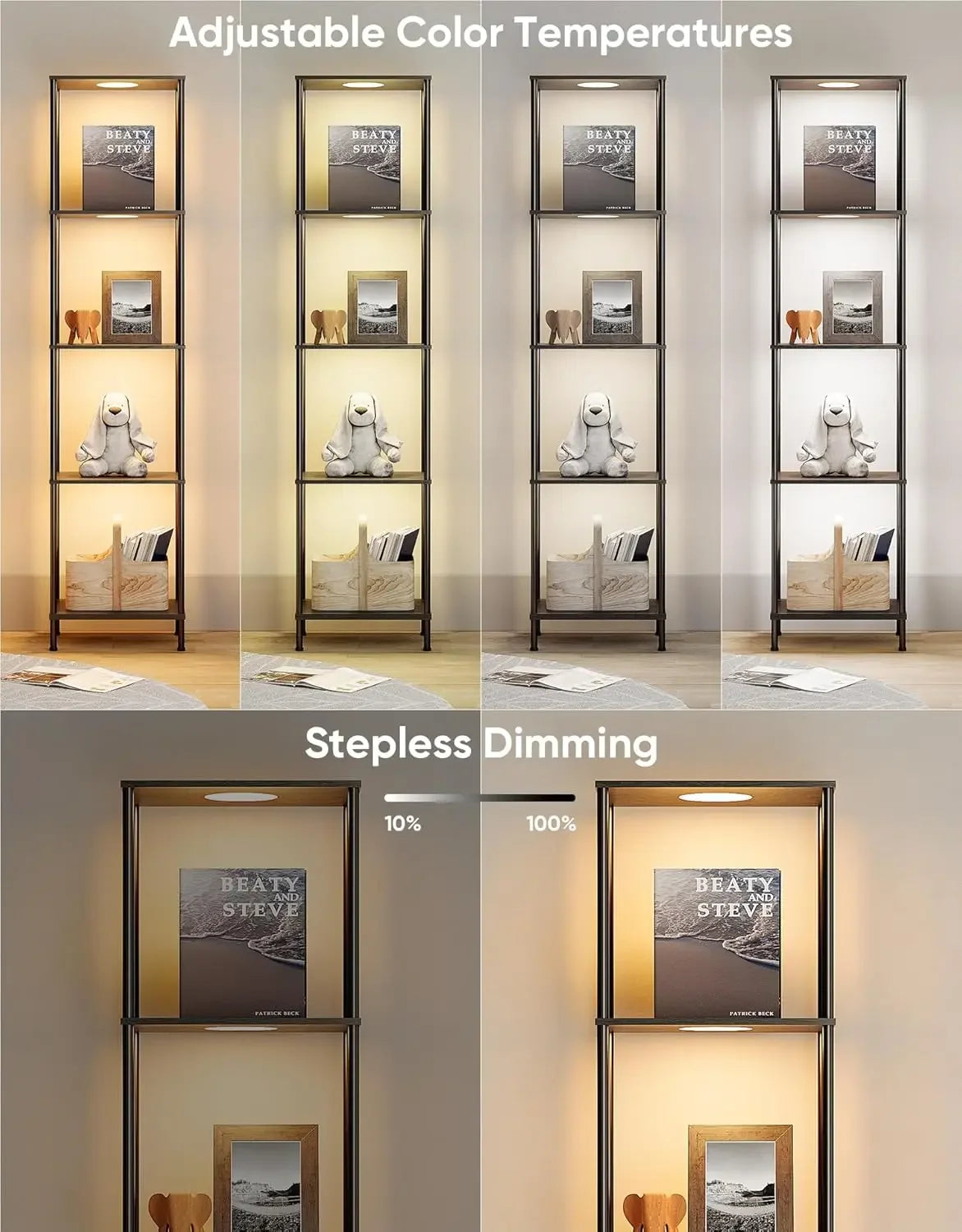 Shelf with RGBCW Light Color Changing Curio Cabinet Floor Lamp Organizer