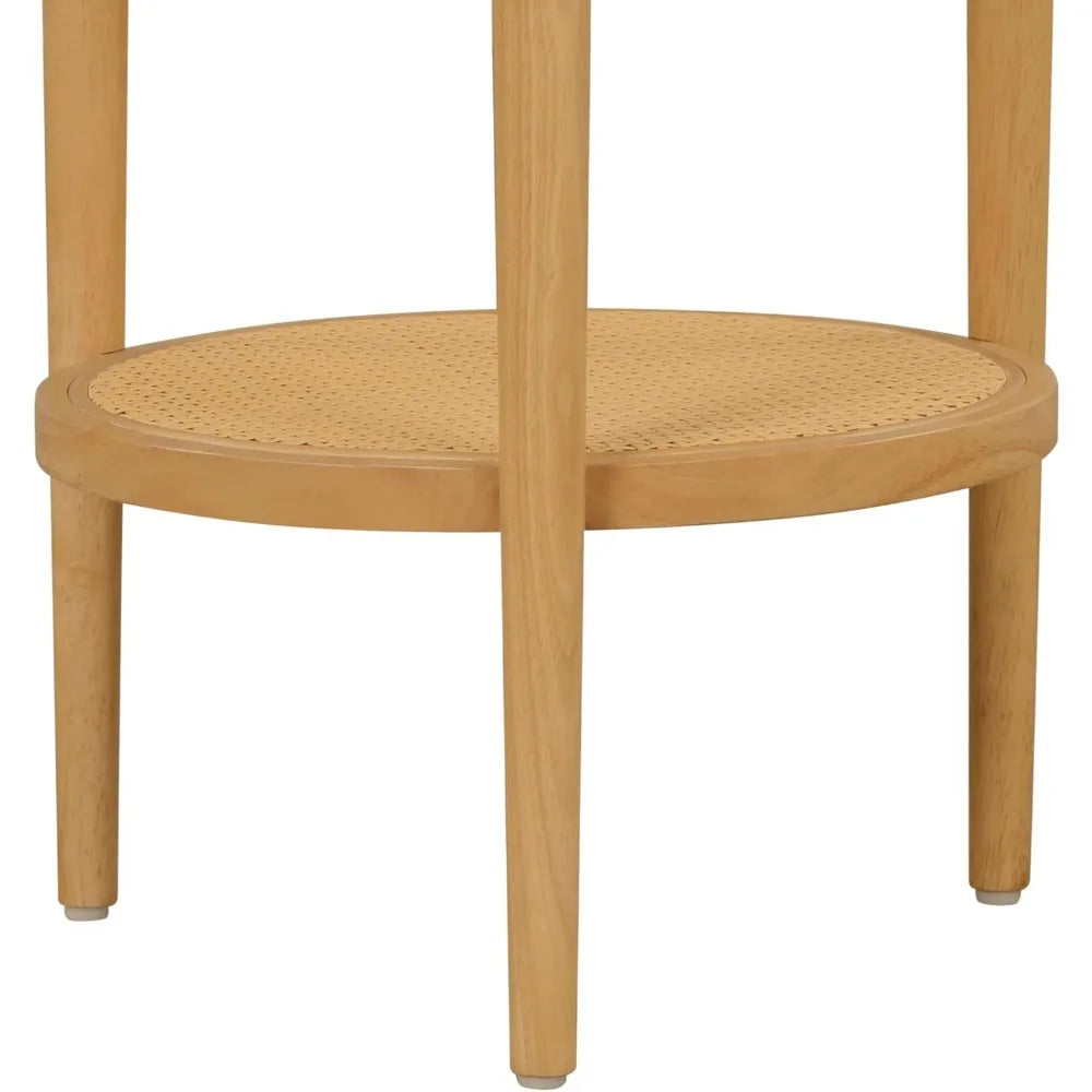Sonia Boho Round Accent End Table Natural Wood Rattan Storage Shelf