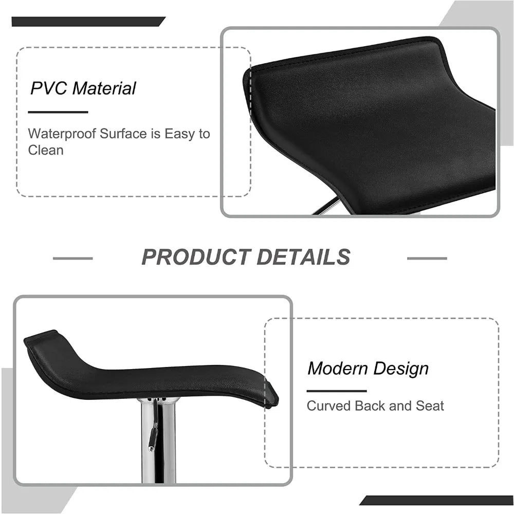 Set of 2 Adjustable Height Swivel Bar Stools Modern PVC Upholstered
