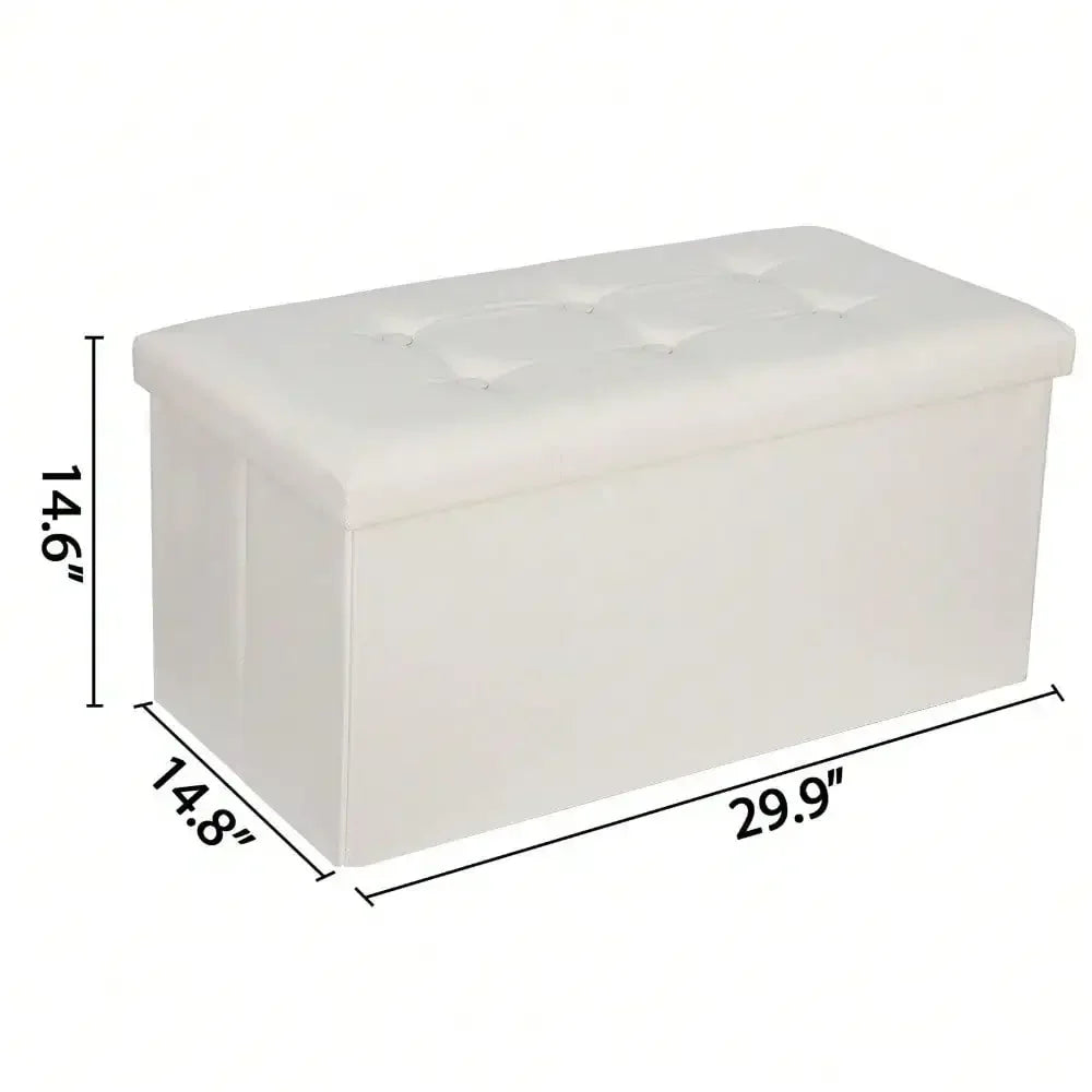 30 Inch Sturdy Ottoman Footstool Soft Leather Cover Storage Foldable