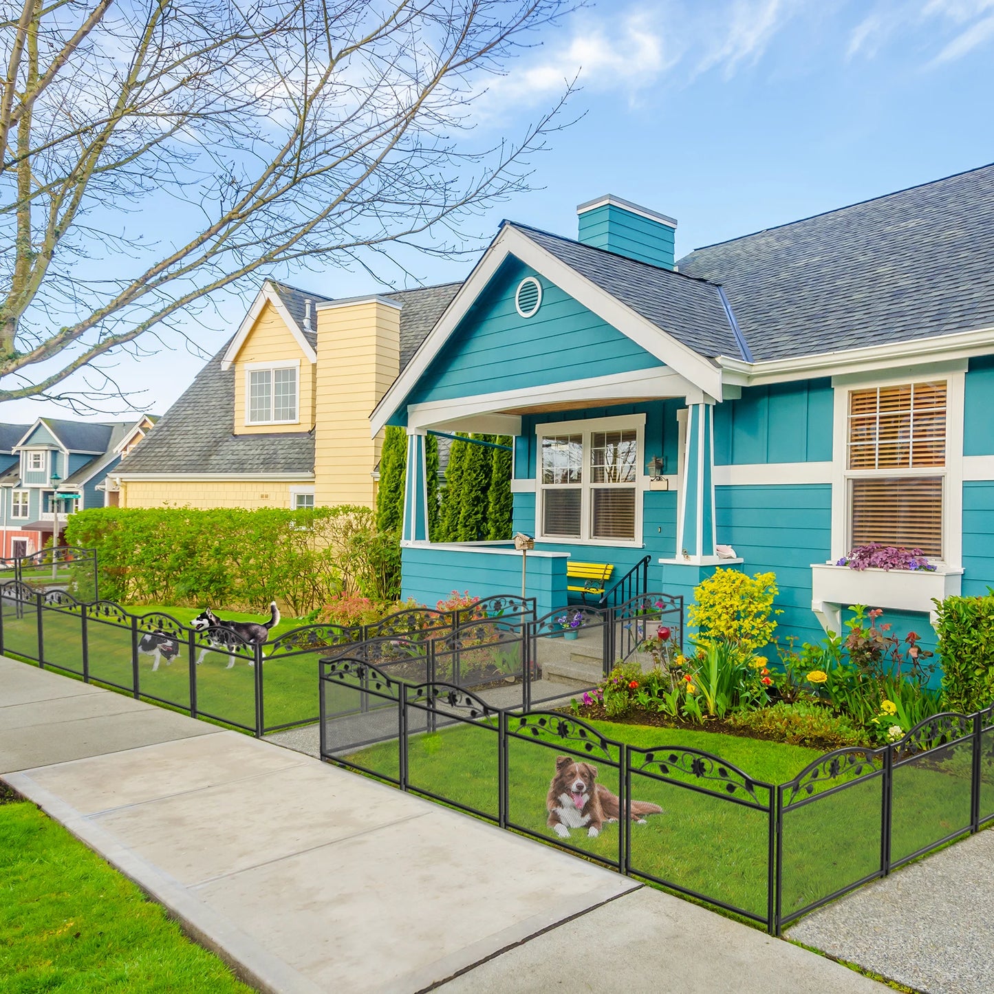 5 Panel Decorative Garden Fence Outdoor Dog Animal Barrier Metal