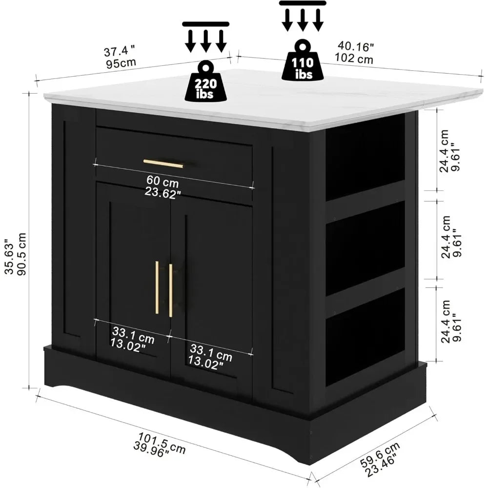 Large Kitchen Island with Storage Power Outlet Adjustable Shelves
