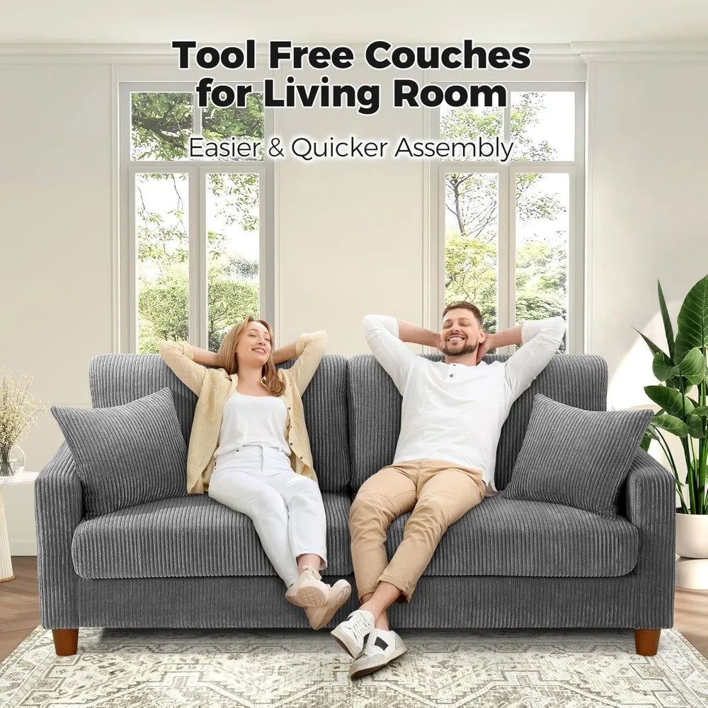 Ljustra 70in Grey Sofa Comfy Corduroy Loveseat No Tool Assembly