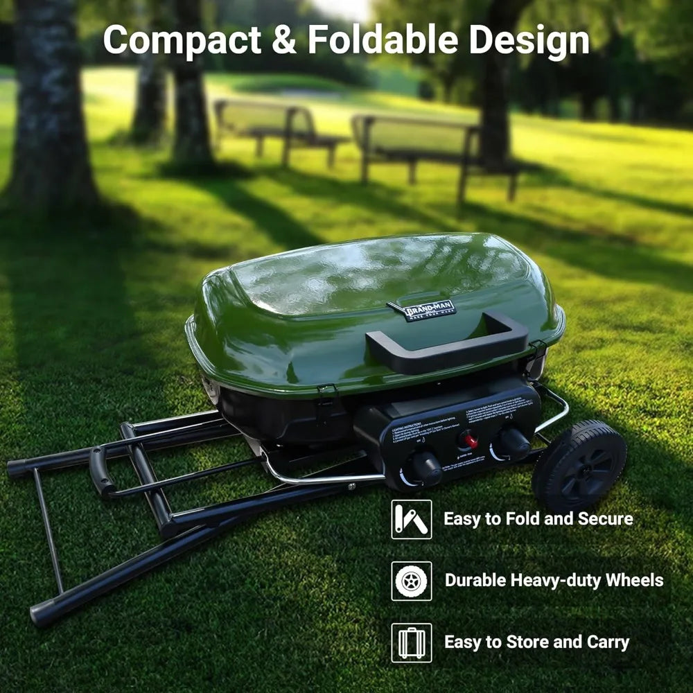 Portable Propane Gas Grill Folding Cart Push-Button Ignition Camping BBQ