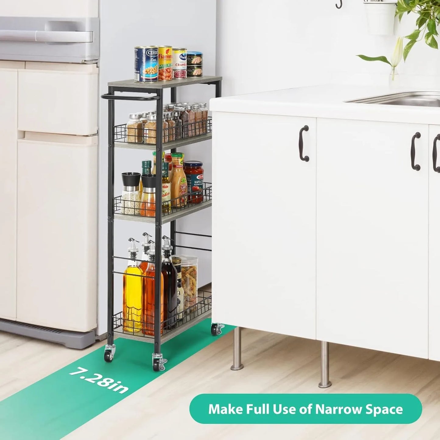 4-Tier Slim Storage Cart with Wheels Mobile Kitchen Organizer Space Saver