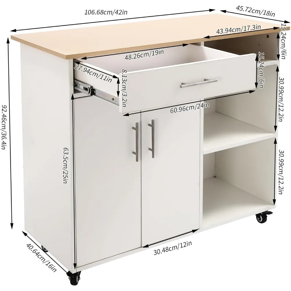 Rolling Kitchen Island Cart with Drawer Multi-functional Trolley Table