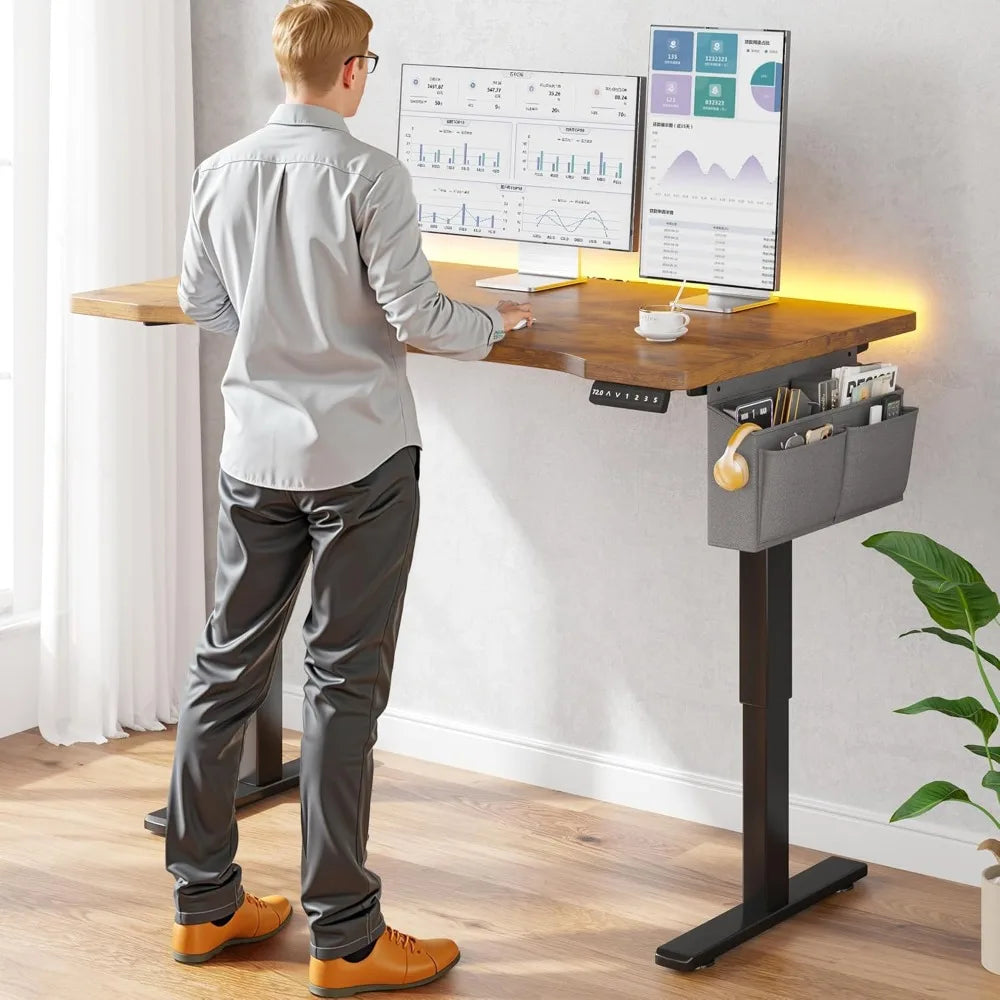 Electric Standing Desk with LED Height Adjustable 48 x 24 Inch Gaming Desk