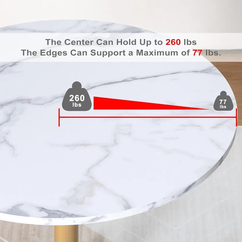 31.5 Inch Round Dining Table White Faux Marble Top Golden Legs Modern