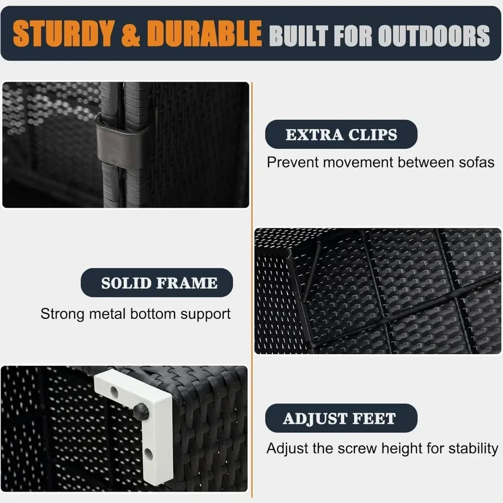 Patio Furniture Set with Fire Pit 8 Pieces Outdoor Wicker Sofa Set