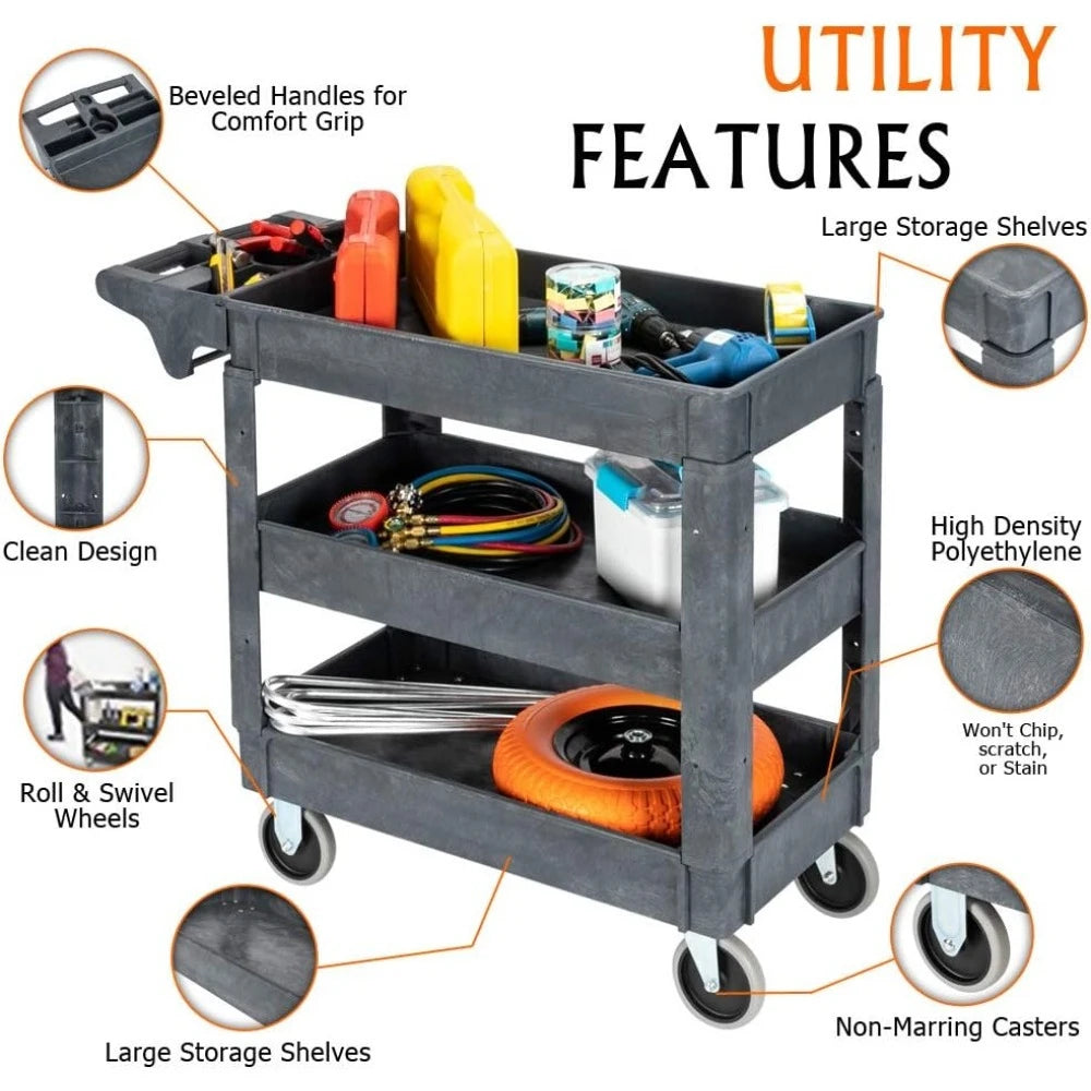 Heavy Duty Plastic Utility Cart with Wheels Multipurpose Storage Organizer