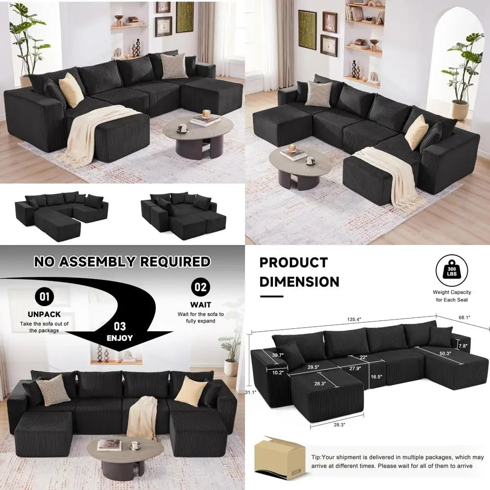 Modular Cloud Sectional Sofa U Shaped Couch Deep Seat Corduroy