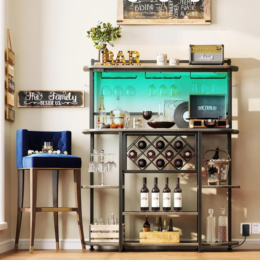 Wine Rack with LED Light Freestanding Bar Table 6-Tier Storage Cabinet