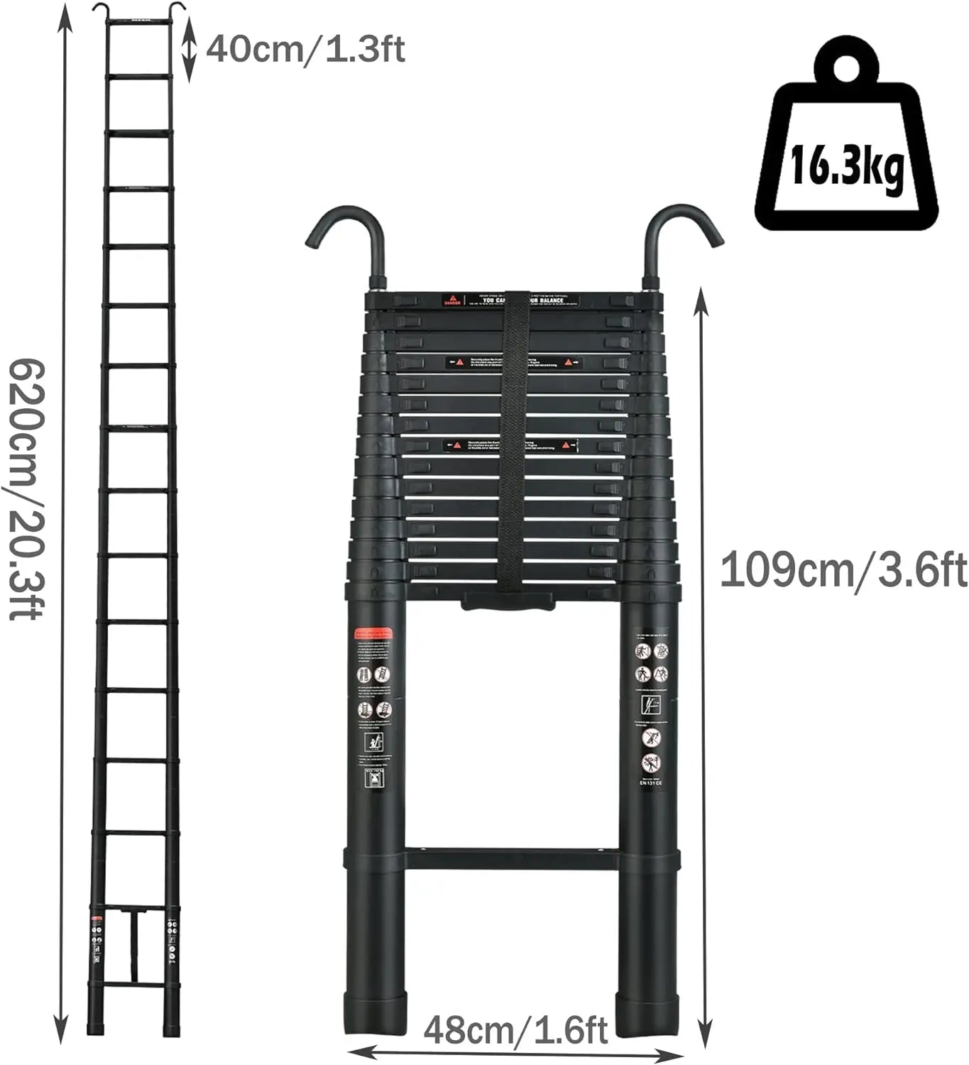 6.2M Heavy Duty Telescopic Ladder Indoor Outdoor Multi-Purpose Use