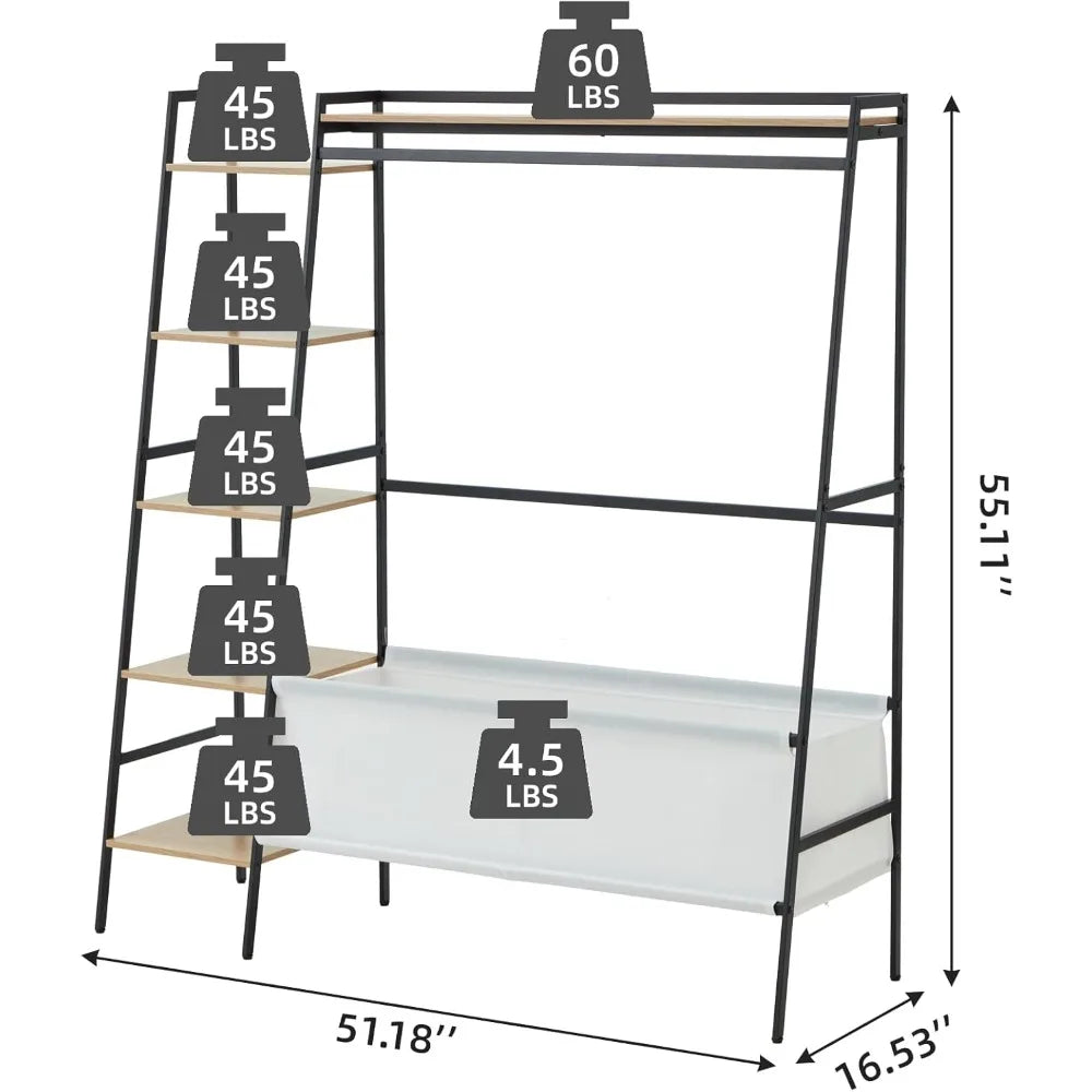 Modern Clothing Rack with Storage Shelves and Bag for Hanging Clothes