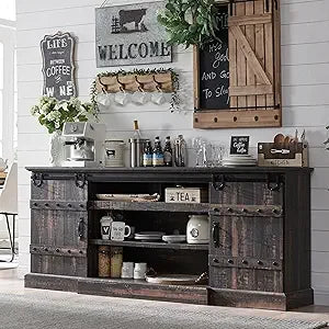 75 Inch Farmhouse Sideboard Buffet Cabinet with Sliding Barn Door