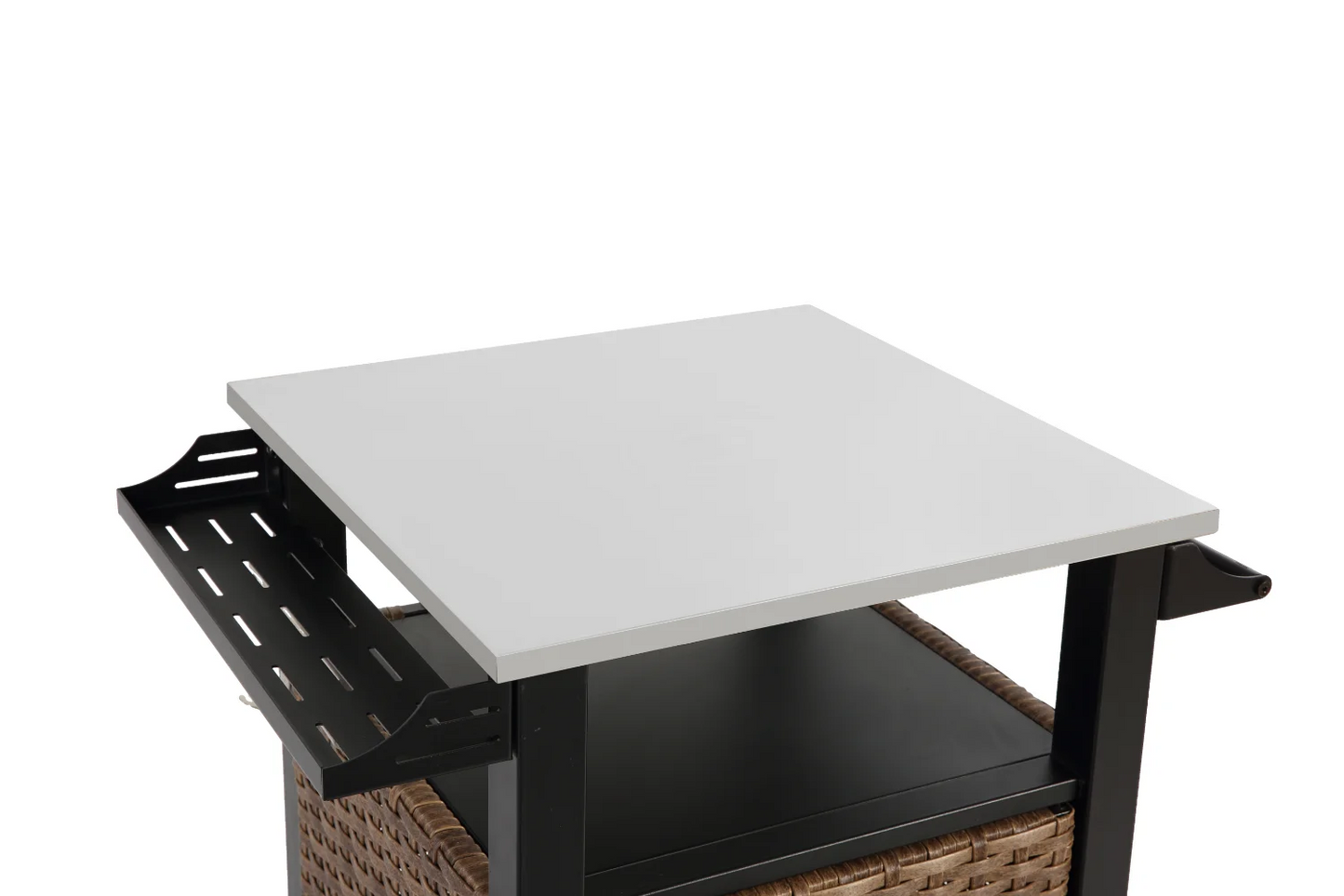 Single Door Bar Cart Outdoor Kitchen Wicker Rolling Cart Storage Cabinet