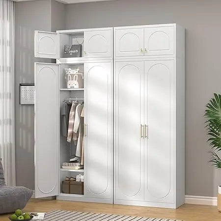 86 Inch Metal Wardrobe Cabinet Heavy Duty Clothing Storage Closet