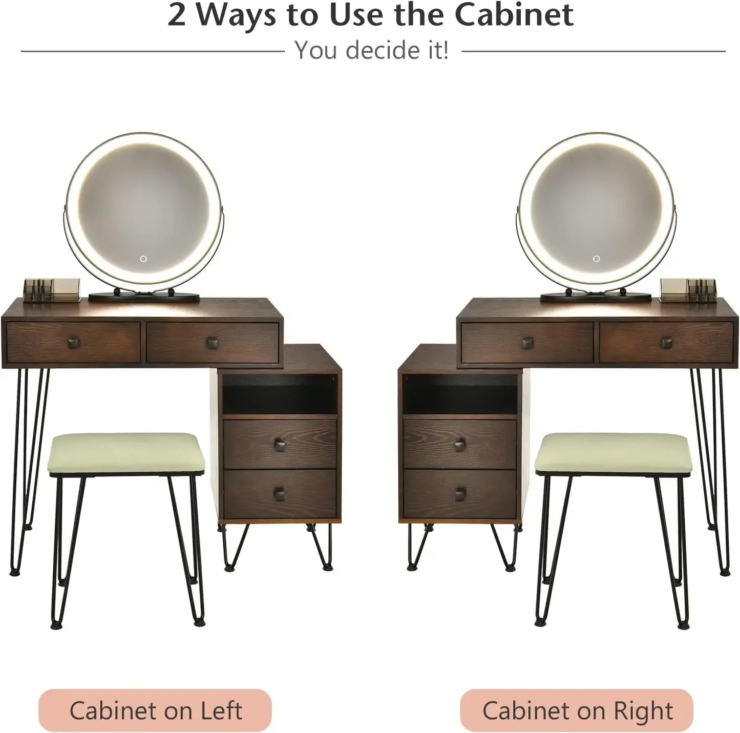 Ljustra Wooden Vanity Set with Lighted Mirror and Storage Stool