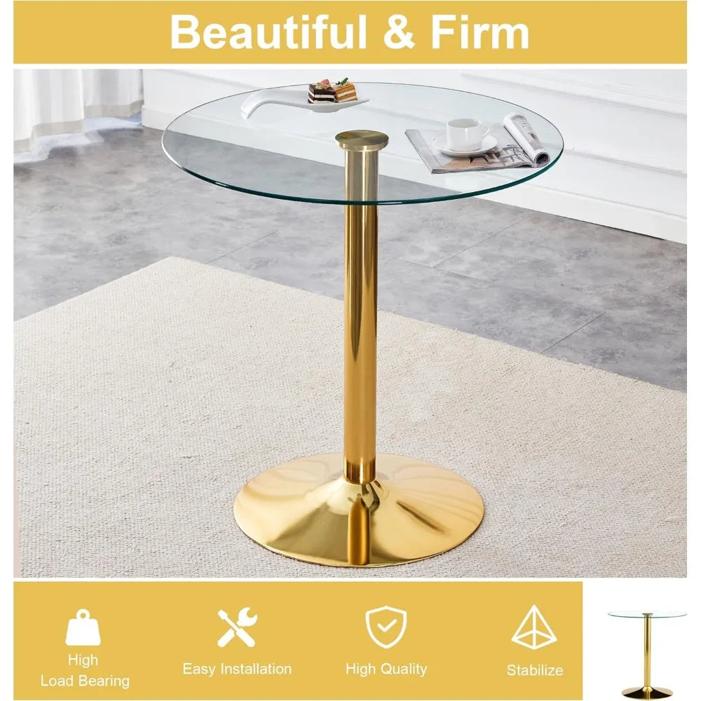 Round Counter Height Glass Bar Table 35 Inch Sturdy Golden Support