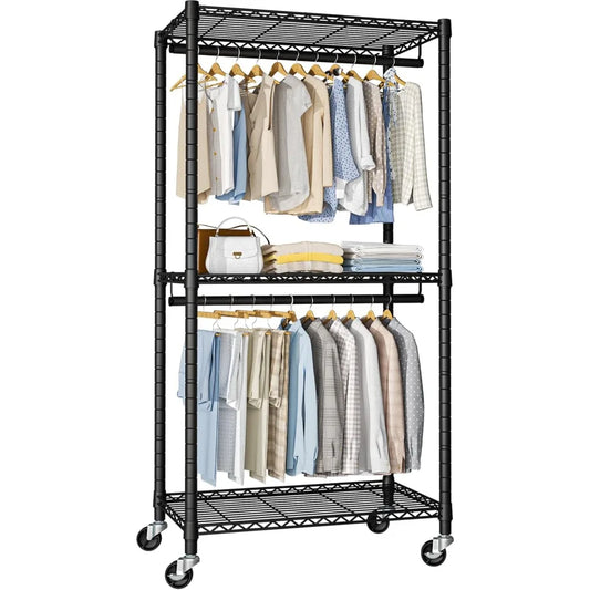 Heavy-Duty Portable Closet Garment Rack Adjustable Shelves 76 Inch