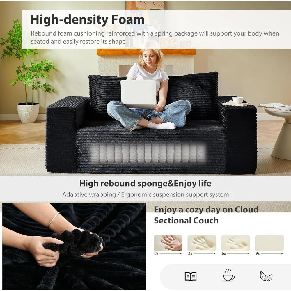 63" Loveseat Sofa Corduroy Sponge Double Sofas Cloud Couch with Pillows