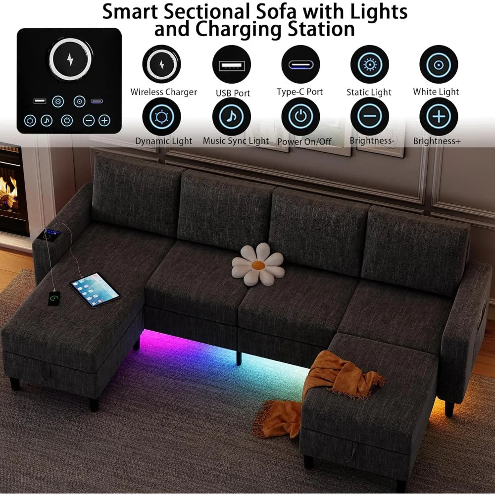 Ljustra U Shaped Sectional Sofa with Wireless Charging for Living Room