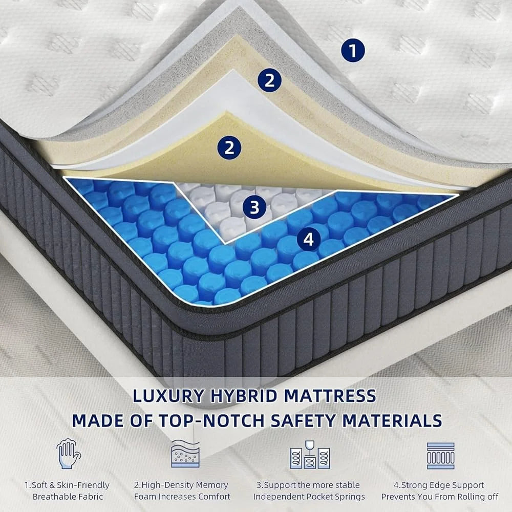 Ljustra 14 Inch Medium Firm Queen Mattress Hybrid Gel Memory Foam Back Pain Relief