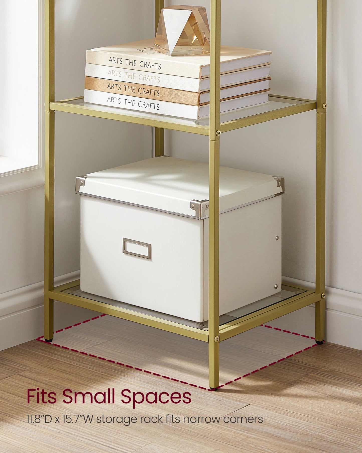 Ljustra 6-Tier Slim Bookshelf Tempered Glass Steel Frame Modern Design