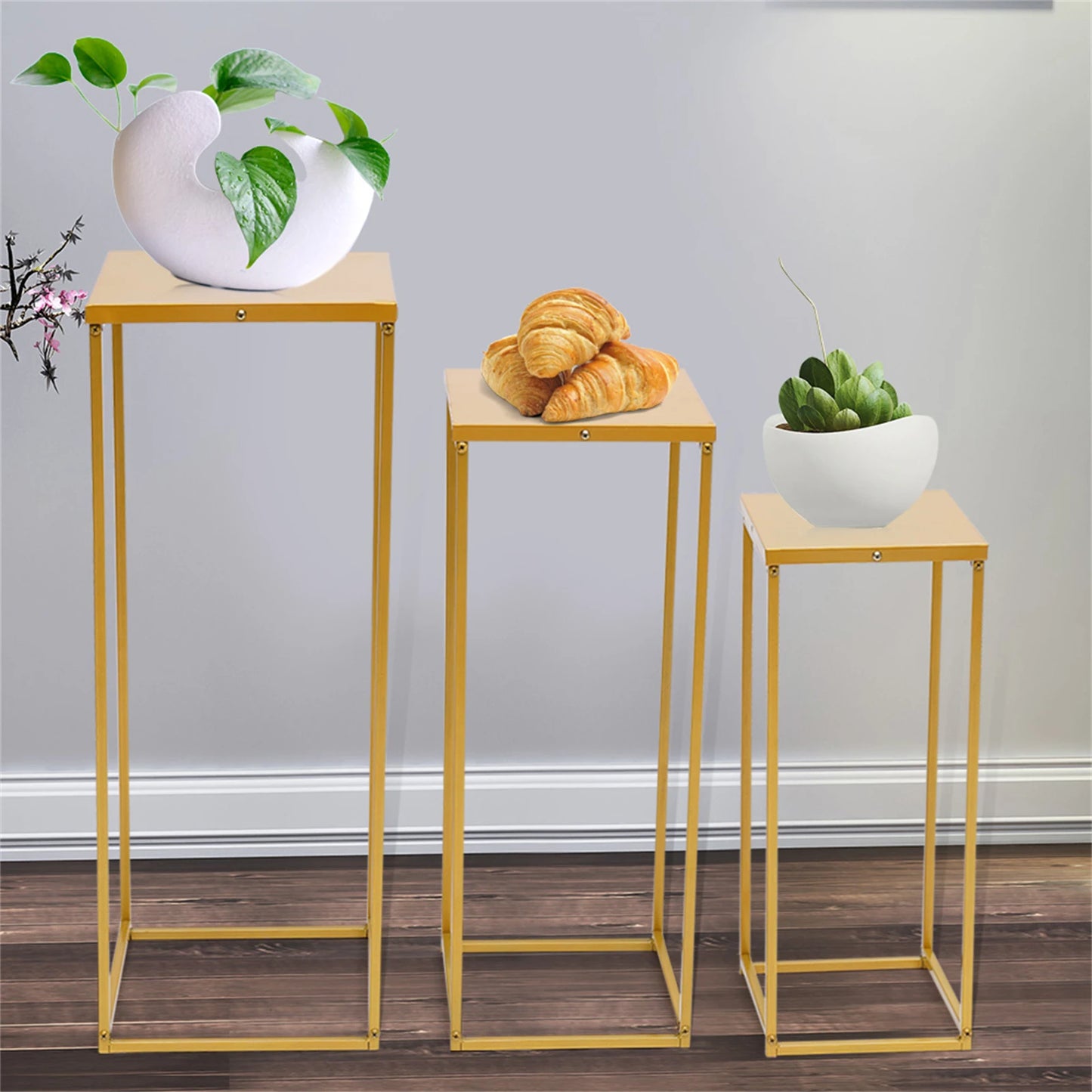 Set of 3 Metal Square Flower Stands Plant Holders for Home Wedding Decor