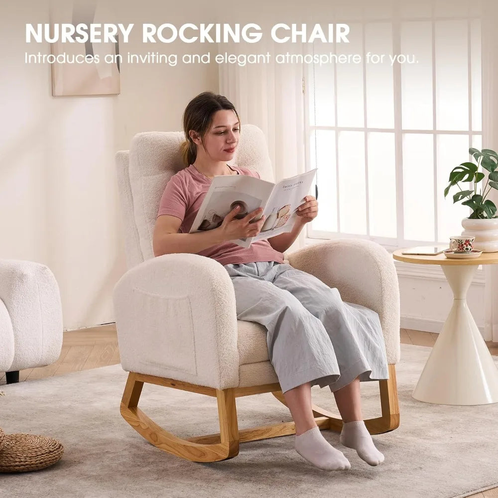 Nursery Rocking Chair Teddy Upholstered Glider Chair with Footrest