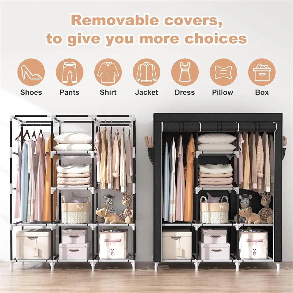 Ljustra Portable Closet Wardrobe Organizer with 6 Shelves and 2 Hanging Sections