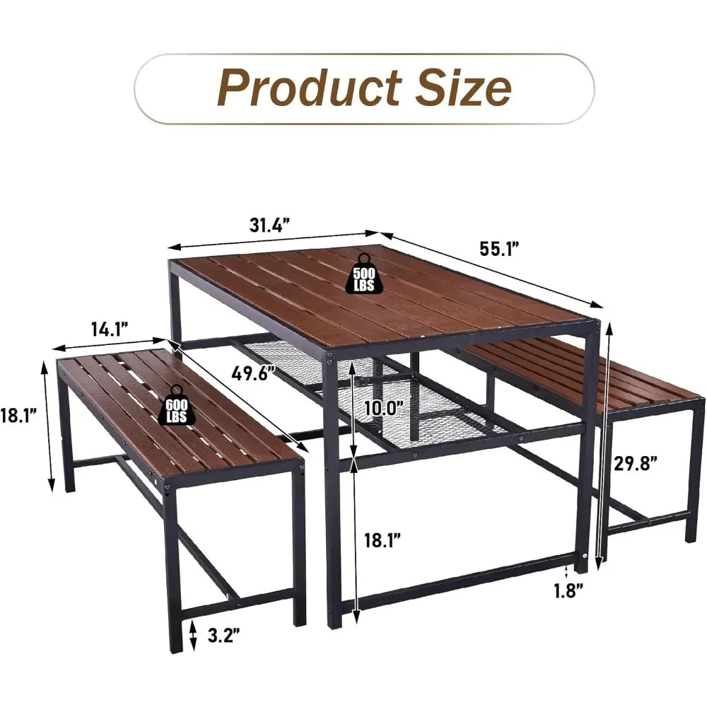 Outdoor Picnic Table Set with Umbrella Hole and Storage Shelf for 6