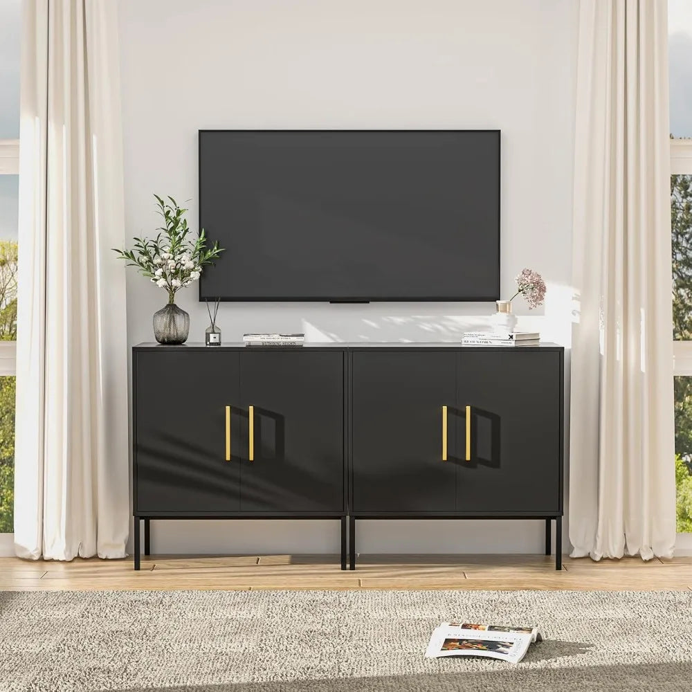 Modern Buffet Cabinet Set of 2 Storage Kitchen Sideboard Accent Black