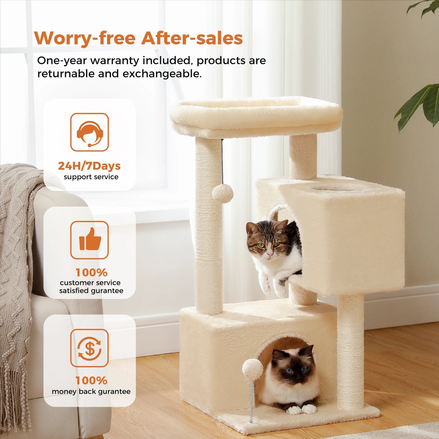 82cm Cat Tree Tower Detachable Perch Double Condo Indoor Cats