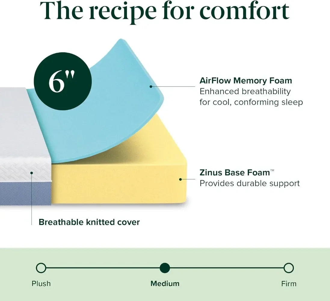 Ljustra 6 Inch Cooling Essential Memory Foam Mattress Queen Medium Feel
