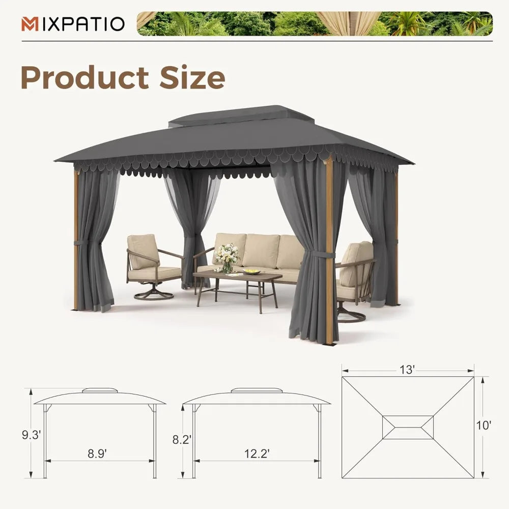 10x13 Outdoor Gazebo with Double Roofs Metal Frame Patio Canopy