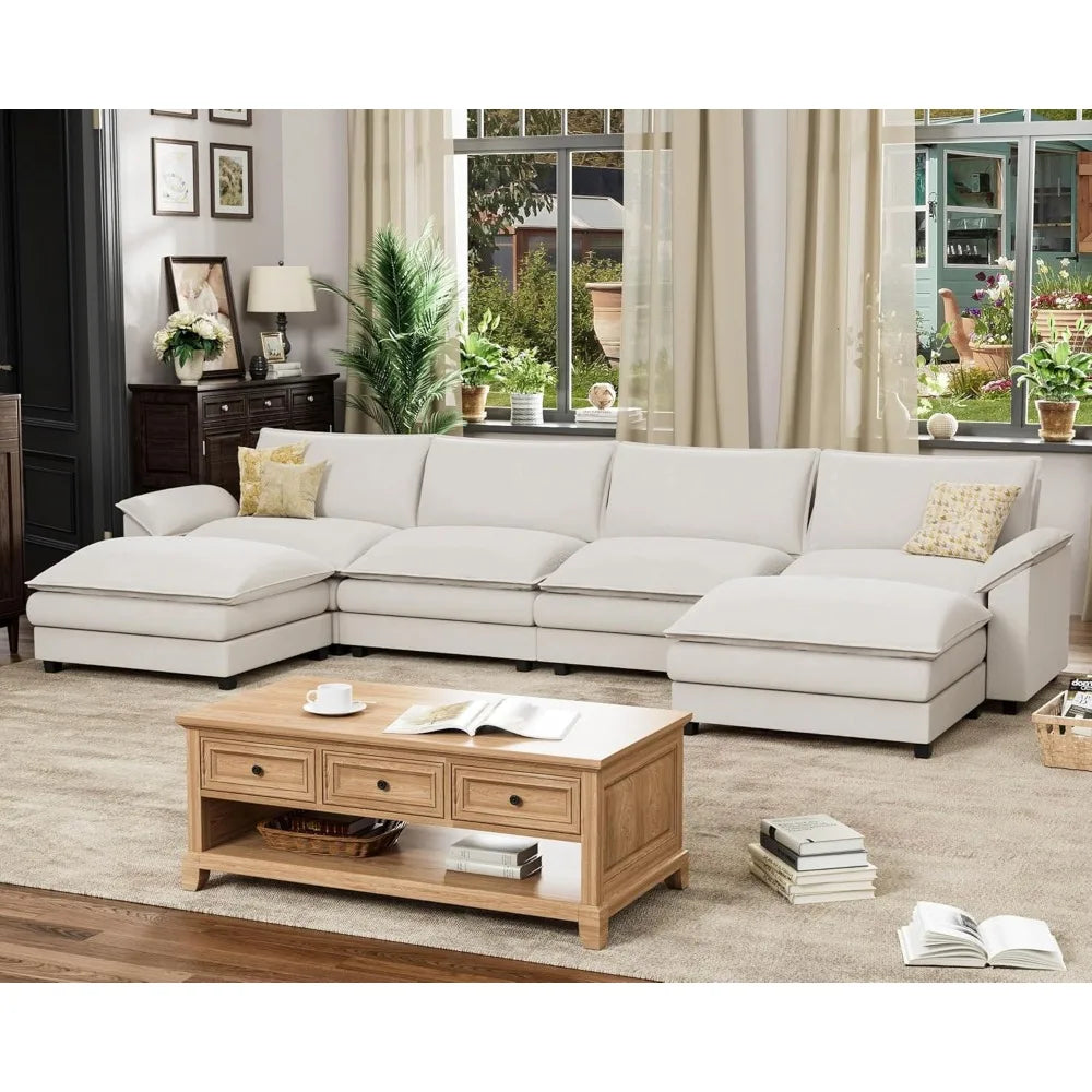 Ljustra U Shaped Modular Sectional Sofa 159" Chenille 4-Seat Reversible Ottoman