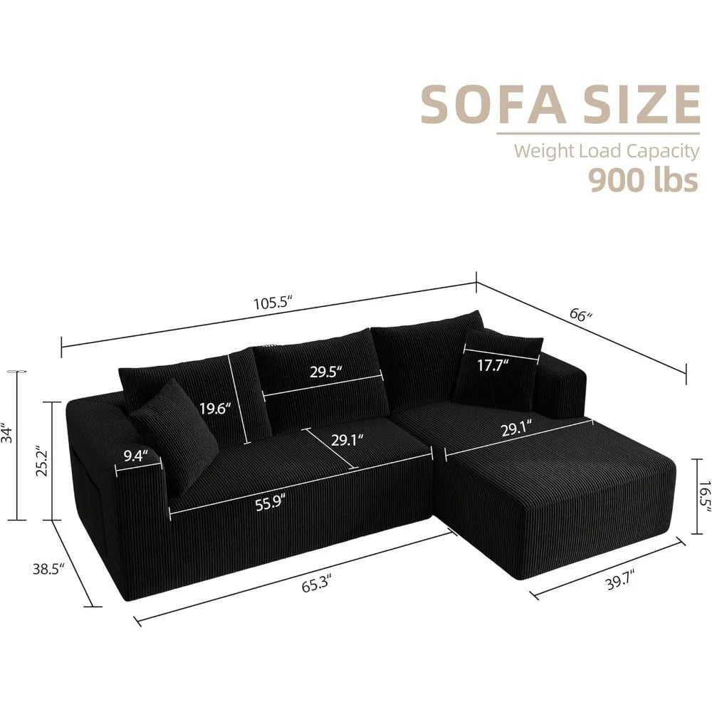 Ljustra Sectional Couch 5 Seat Sofa Corduroy Fabric L-Shaped Living Room