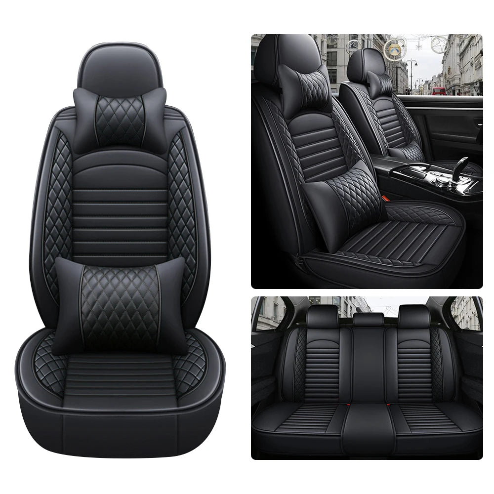 5-Seats PU Leather Car Seat Covers Full Set Anti-scratch Protection