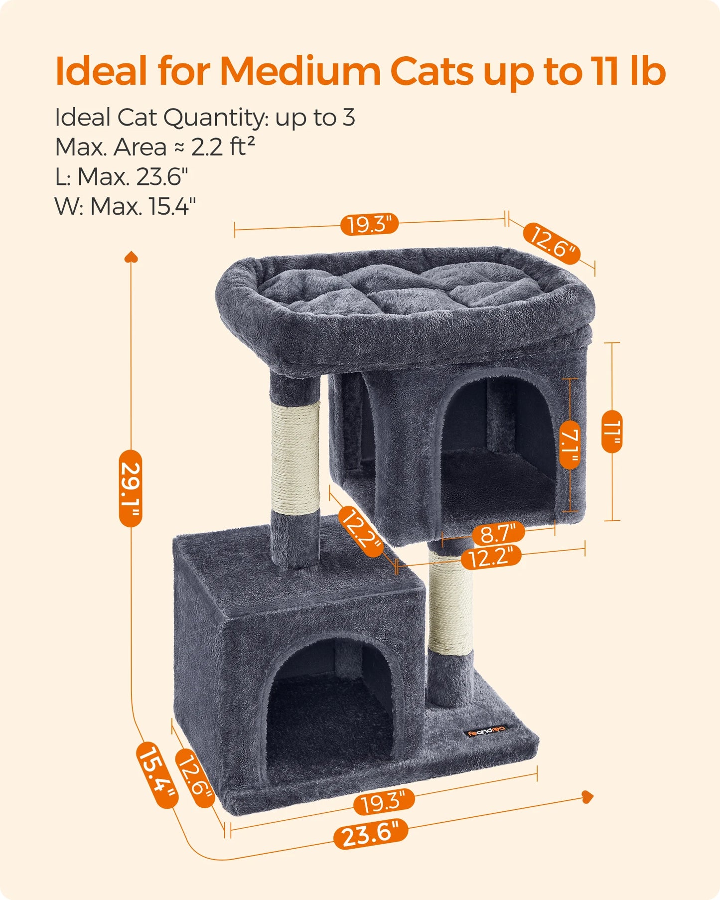 Ljustra Cat Tree 29 Inch Cat Tower Condo with 2 Caves and Scratching Post
