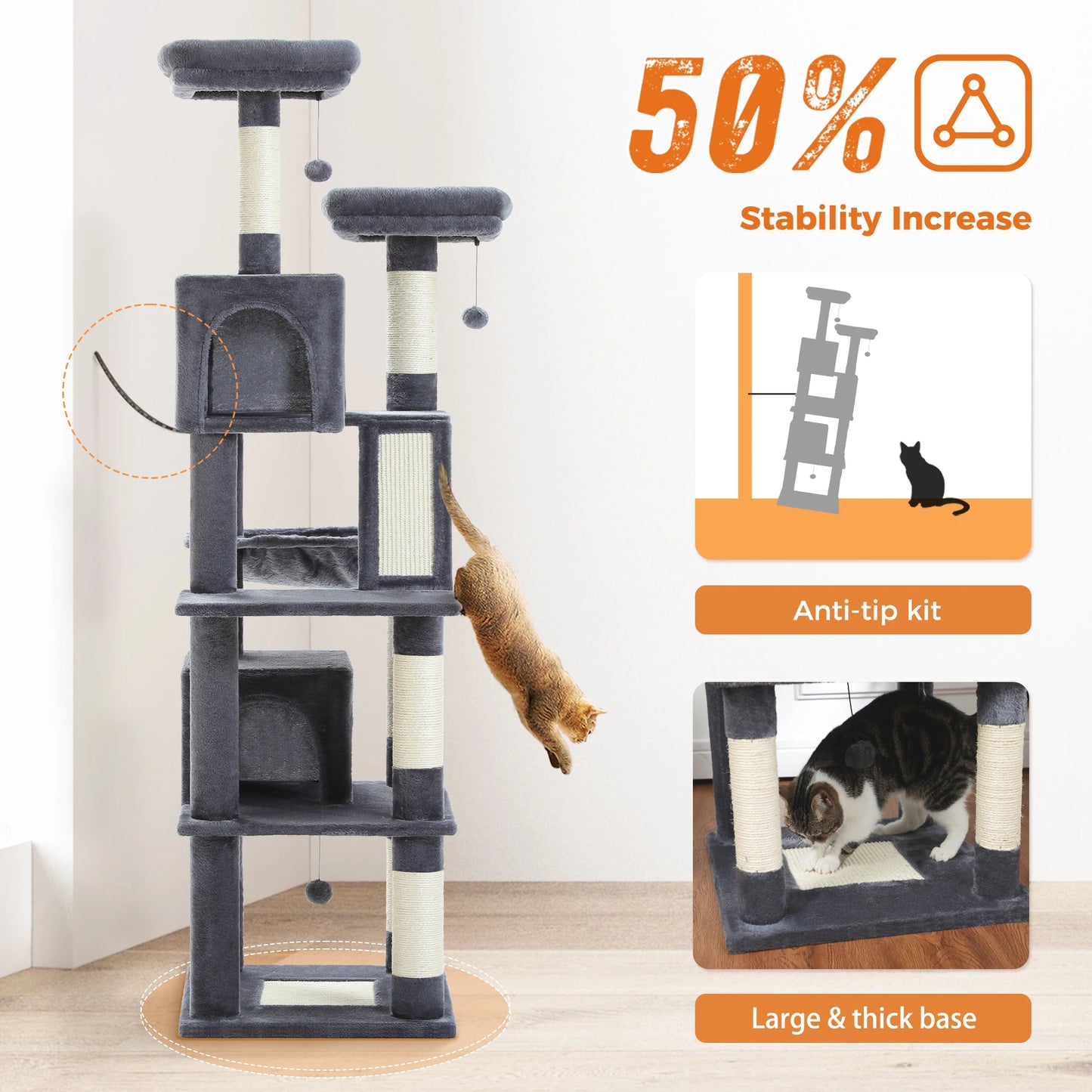 Multi-Level Cat Tree Indoor Tower with Scratching Posts Hammock Condo
