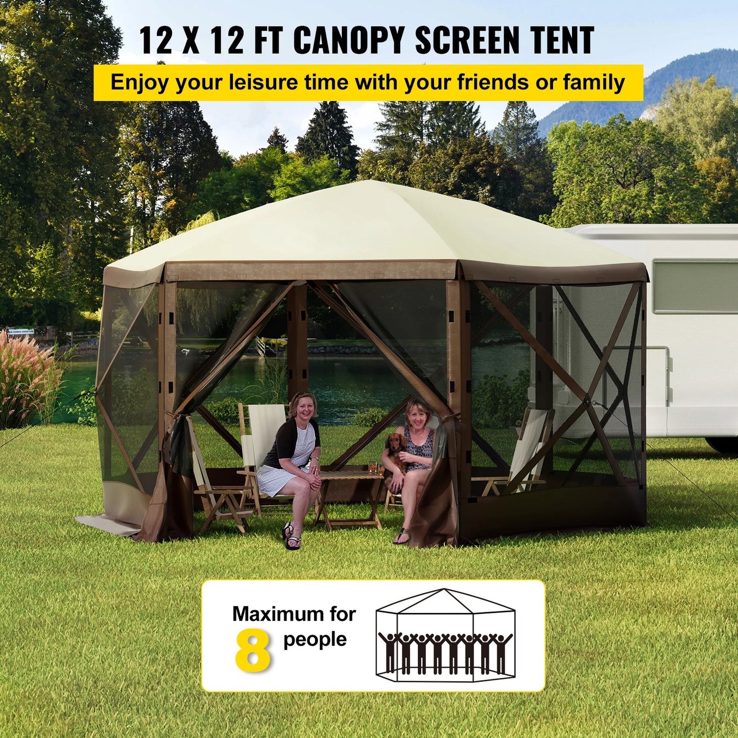 Ljustra Pop-up Camping Gazebo Tent 12' x 12' 10' x 10' Canopy Shelter