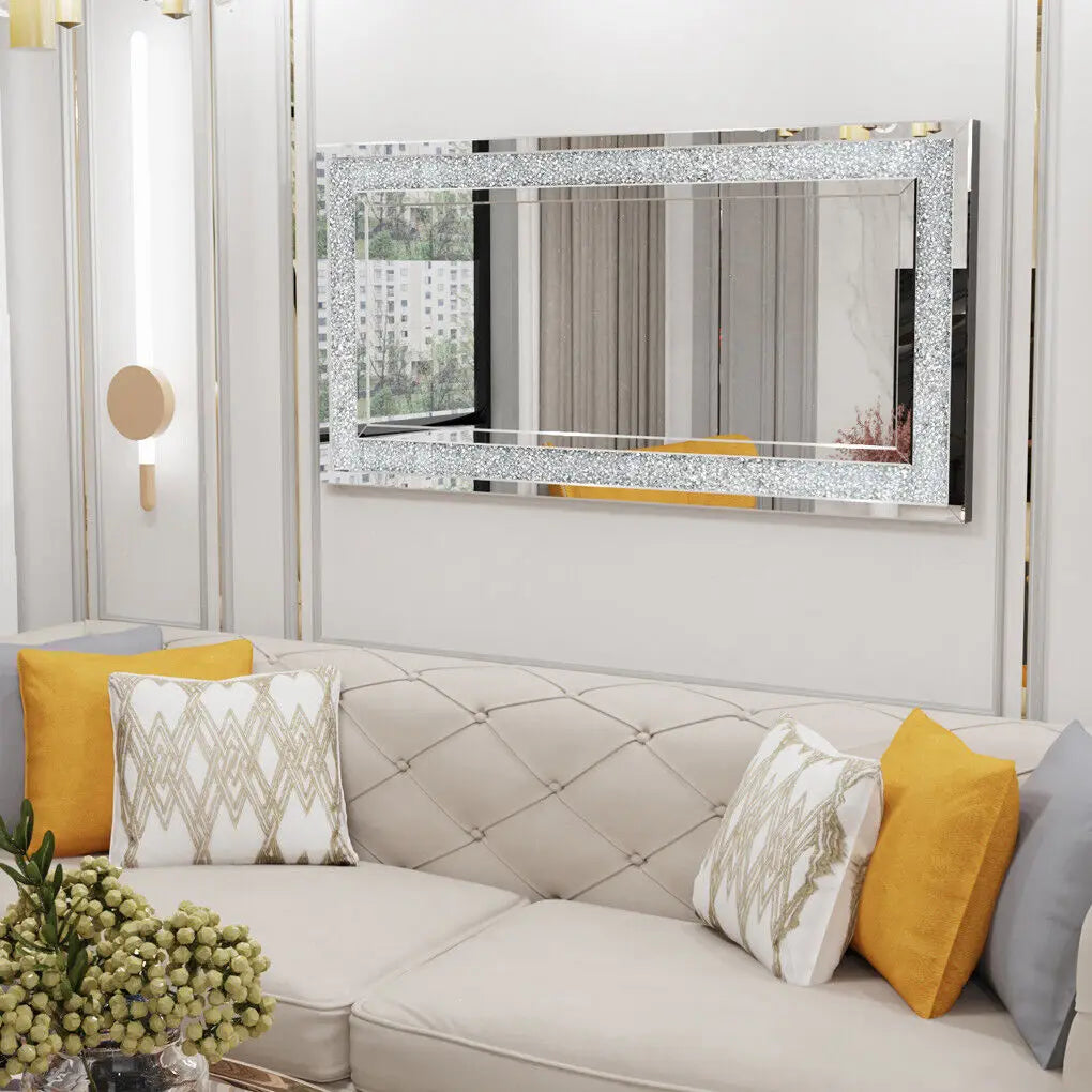 Ljustra Large Sparkly Crystal Frameless Wall Mounted Vanity Mirror