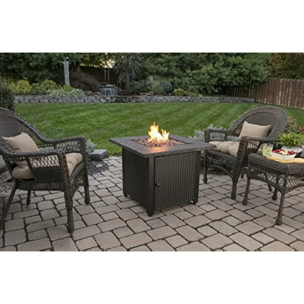 30 Inch Gas Outdoor Fire Pit Table with Resin Mantel and Lava Rock