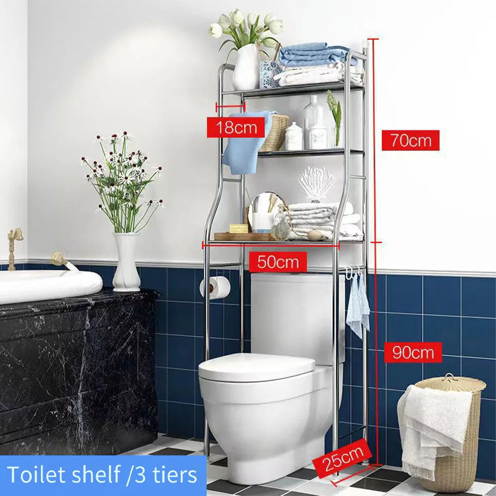 Ljustra Over Toilet Storage Metal Organizer Rack Bathroom Shelf Towel Hooks