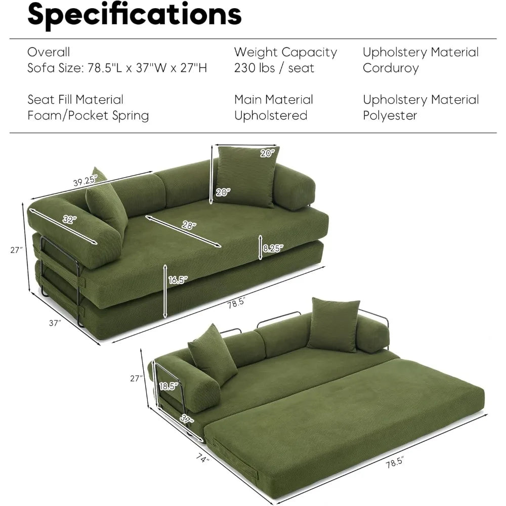 Ljustra Convertible Sleeper Sofa Bed Folding Couch Lounge Bed