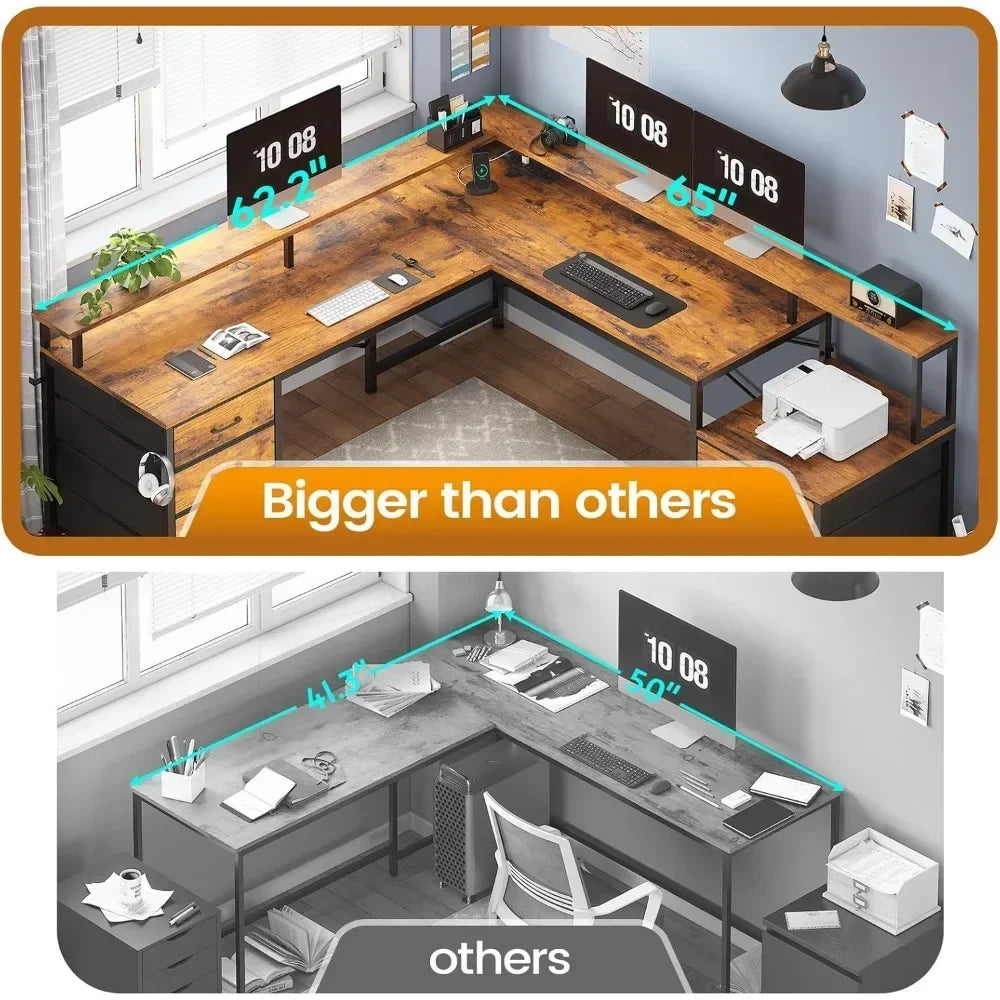 L-shaped Office Desk with 6 Drawers 108 Inch Corner Computer Desk