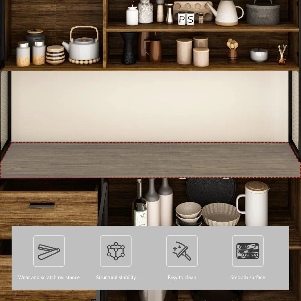 Large Kitchen Hutch Cabinet Storage Cupboard with Microwave Shelf